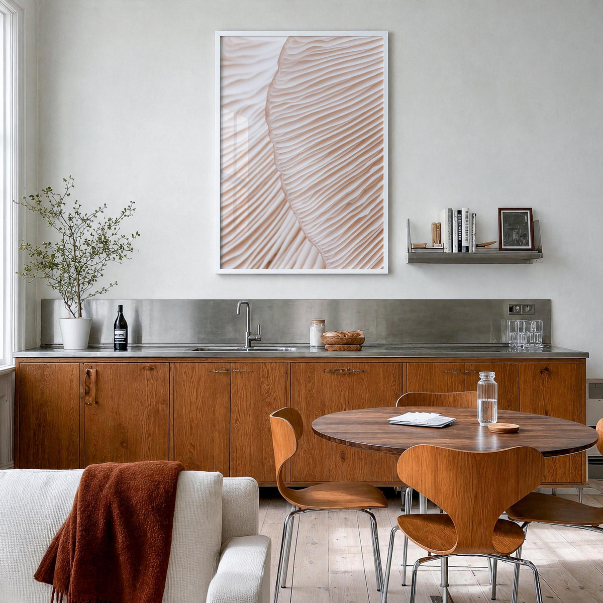 Mushroom Closeup colorful photo poster – vertical wall art in white wood frame, hanging on wall