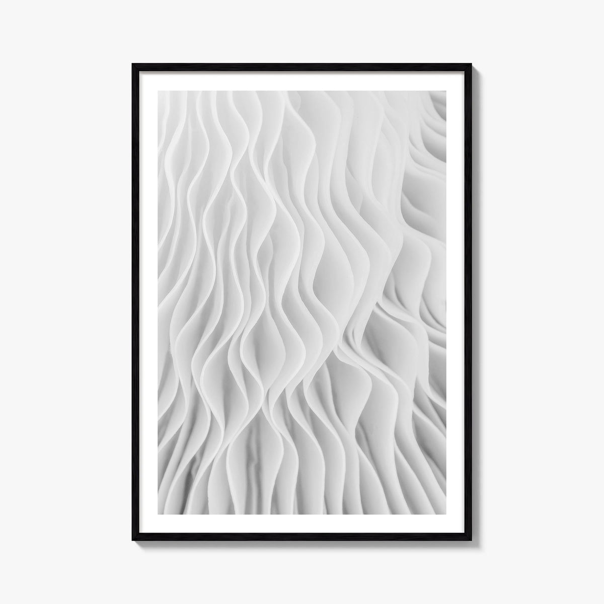Mushroom Closeup no. 1 black & white photo poster – vertical wall art, unframed print shown in interior mockup