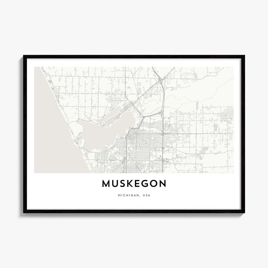 Muskegon Map Poster, framed poster mockup