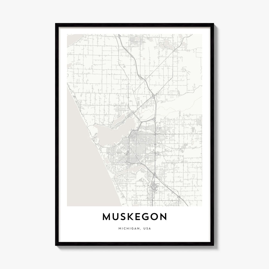 Muskegon Map Poster, framed poster mockup