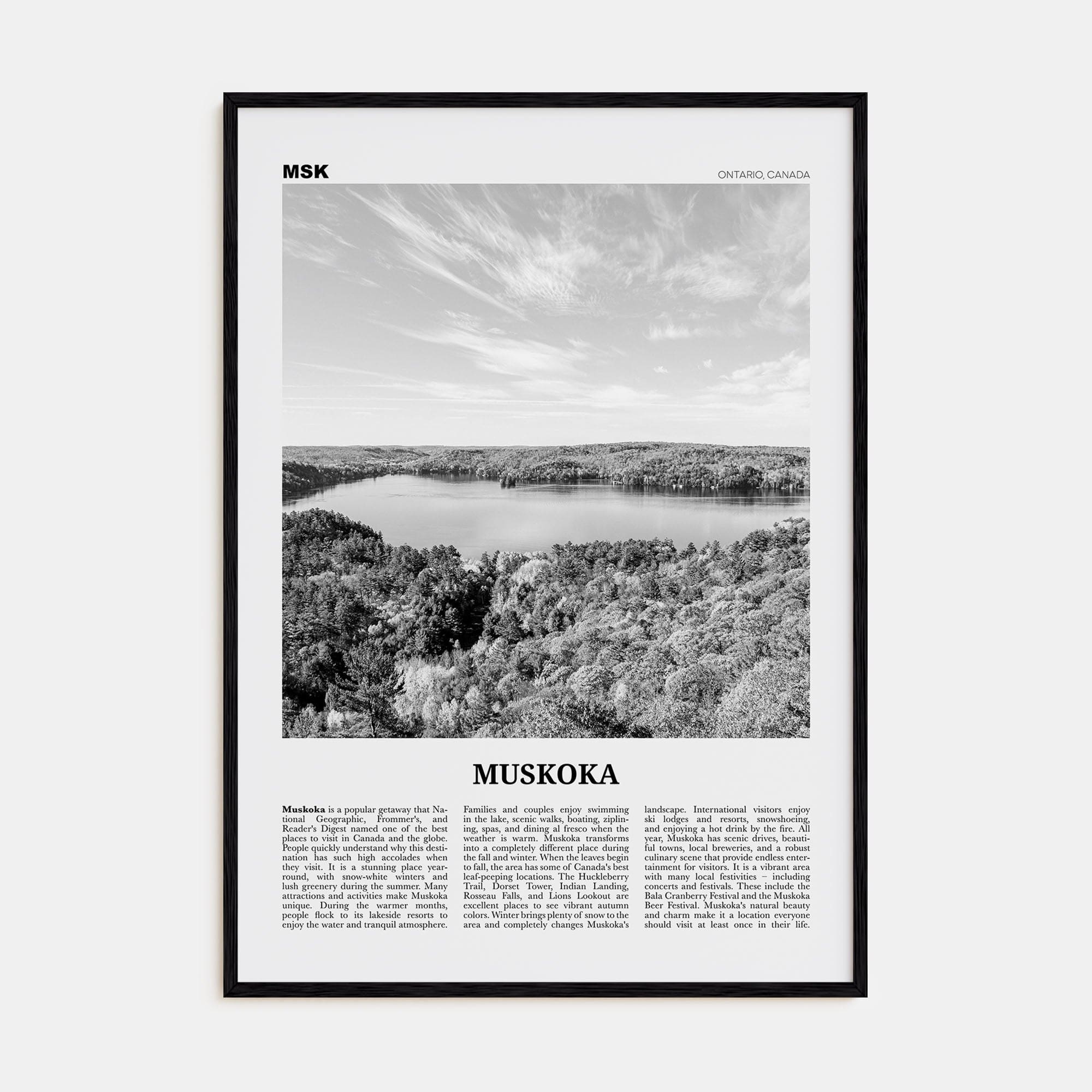 Muskoka Poster Black Wood / 8x12 in Nbourhood Travel B&W Poster