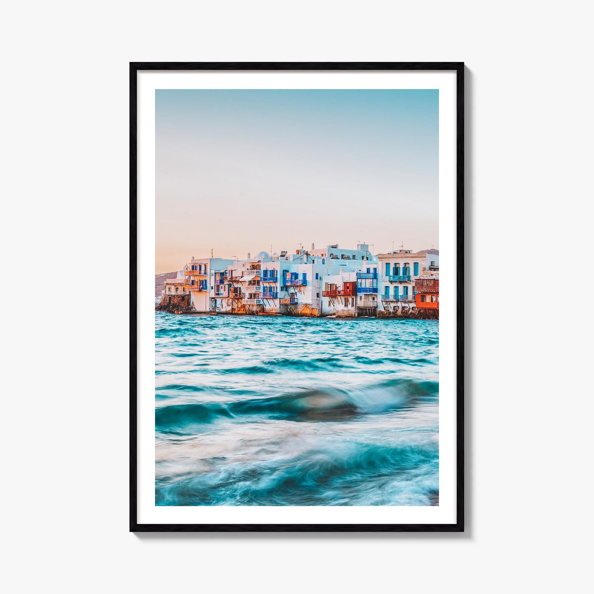Mykonos colorful photo poster of Greece – vertical wall art, unframed print shown in interior mockup