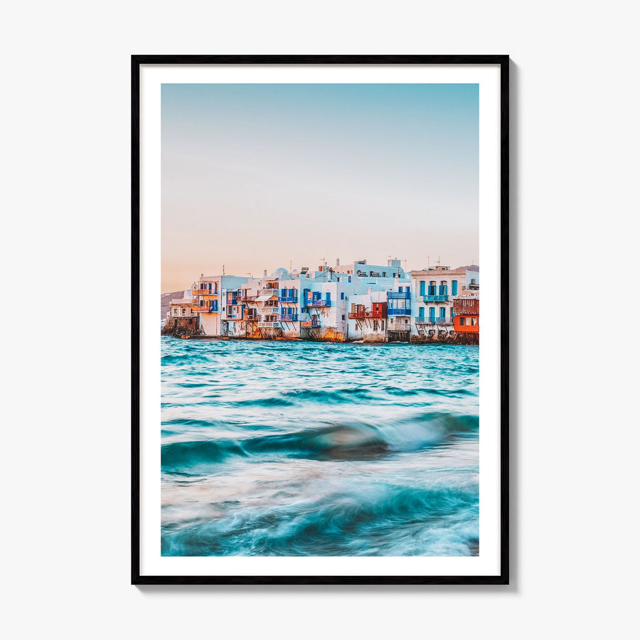 Mykonos Photo Poster, framed poster mockup, white border