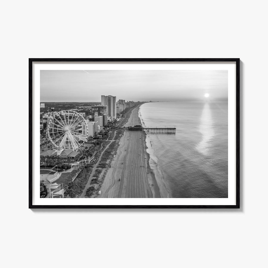 Myrtle Beach black & white photo poster of South Carolina, USA – horizontal wall art, unframed print shown in interior mockup