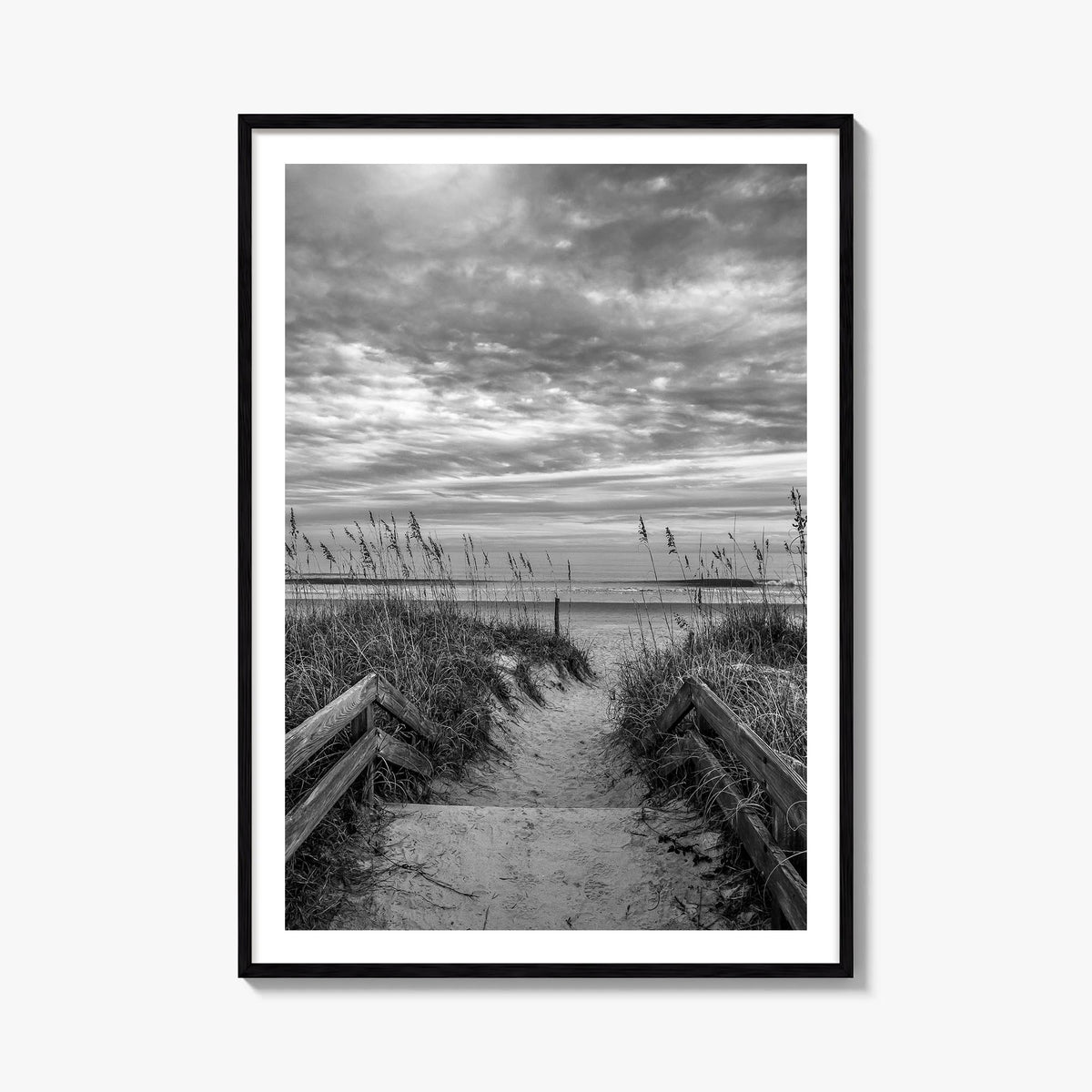 Myrtle Beach black & white photo poster of South Carolina, USA – vertical wall art, unframed print shown in interior mockup