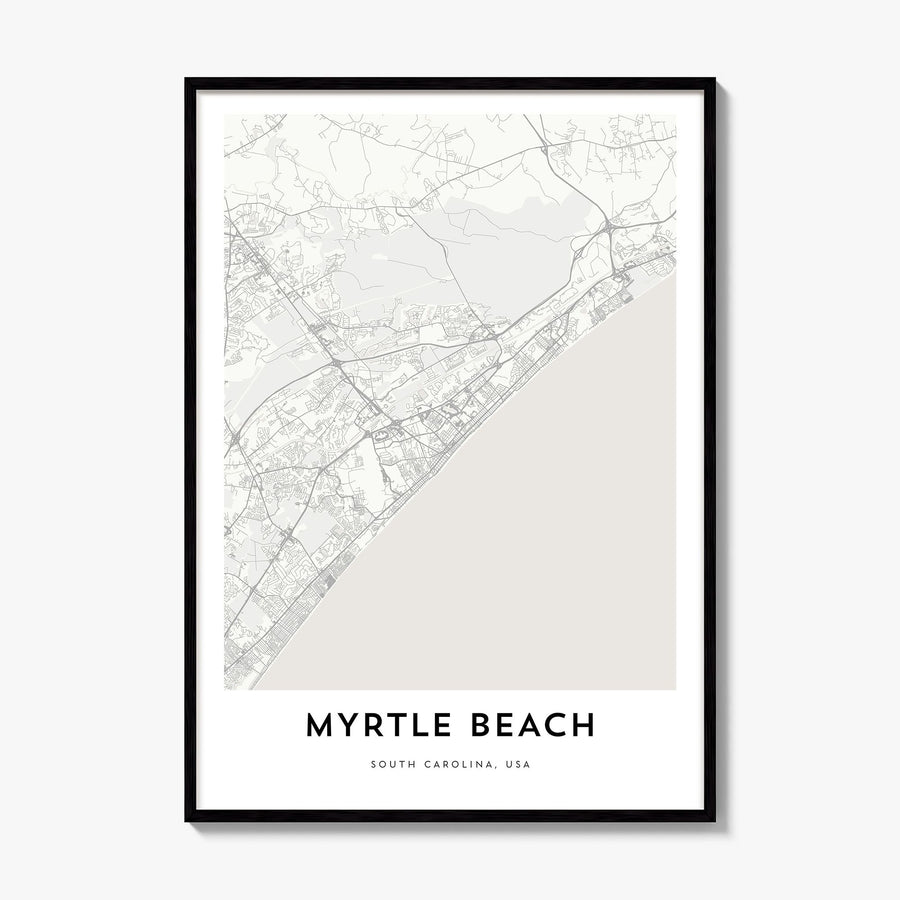 Myrtle Beach Map Poster, framed poster mockup