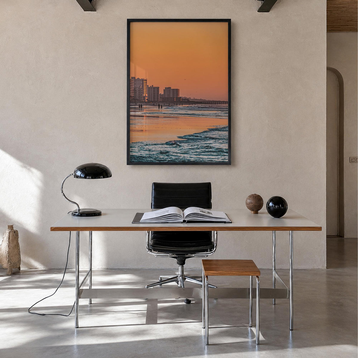 Myrtle Beach no. 1 colorful photo poster of South Carolina, USA – vertical wall art in black wood frame, hanging on wall