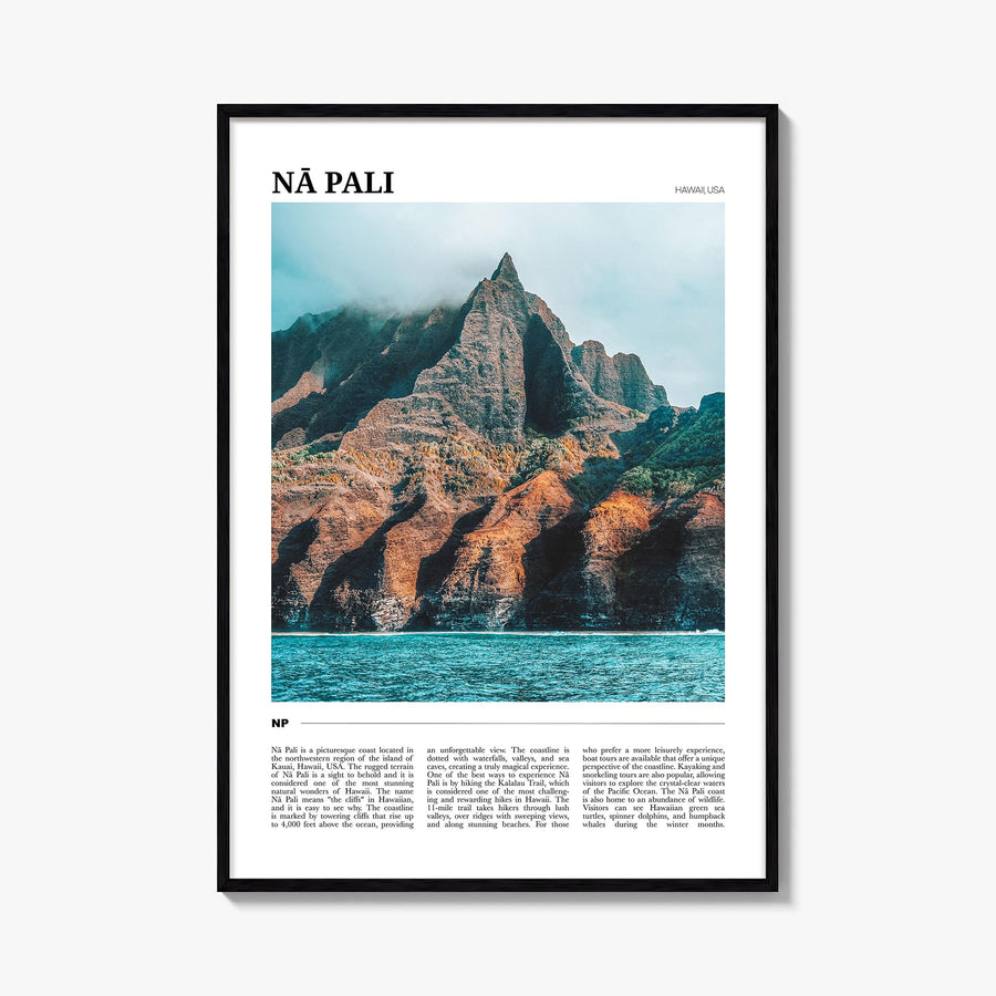 Nā Pali no. 1 colorful travel poster of Hawaii, USA – vertical wall art, unframed print shown in interior mockup