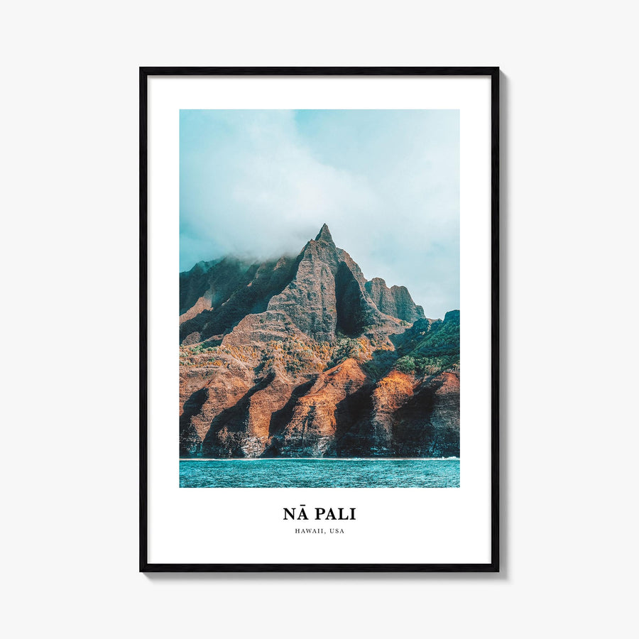 Nā Pali no. 2 colorful classic poster of Hawaii, USA – vertical wall art, unframed print shown in interior mockup
