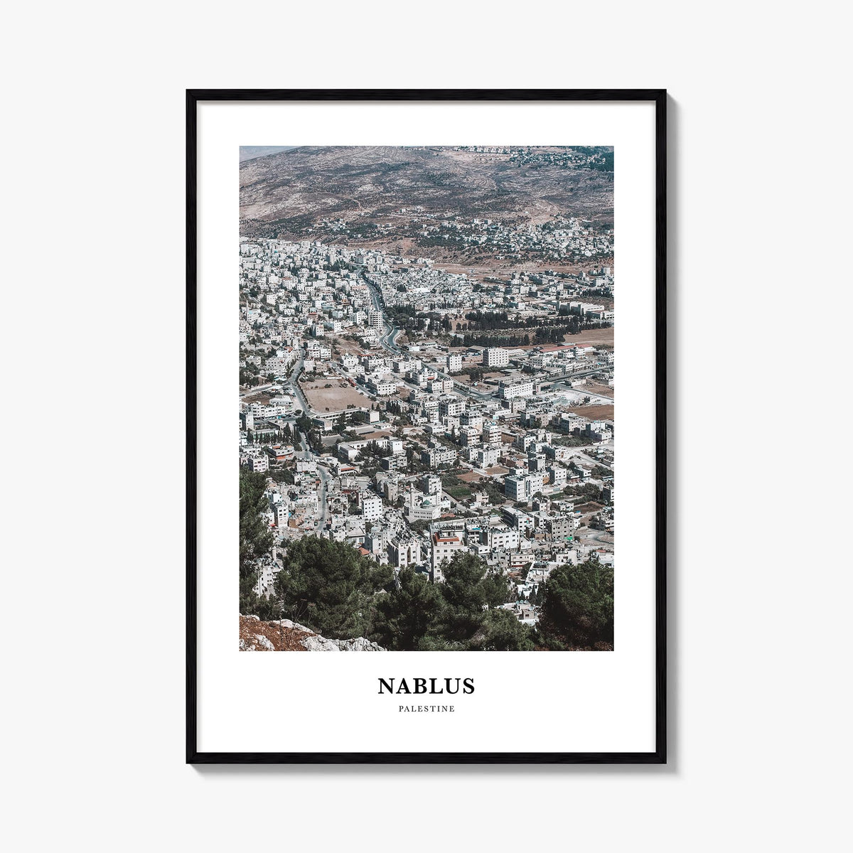 Nablus colorful classic poster of Palestine – vertical wall art, unframed print shown in interior mockup