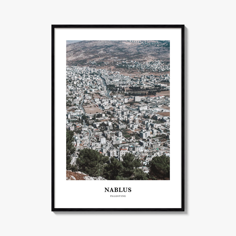 Nablus colorful classic poster of Palestine – vertical wall art, unframed print shown in interior mockup