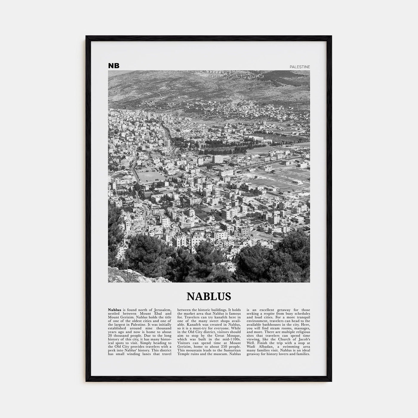 Nablus Poster Black Wood / 8x12 in Nbourhood Travel B&W Poster