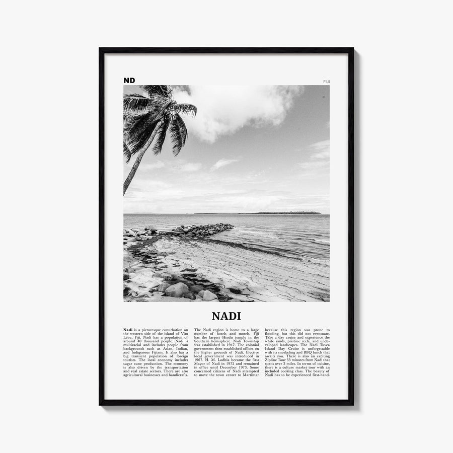 Nadi black & white newspaper poster of Fiji – vertical wall art, unframed print shown in interior mockup