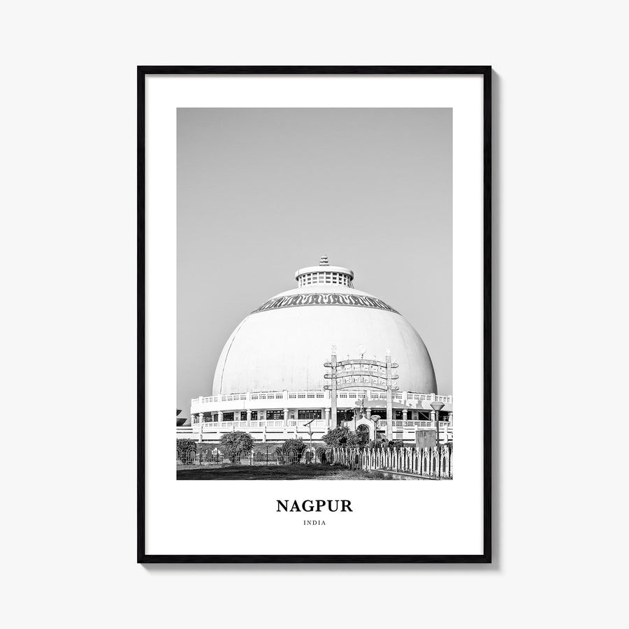 Nagpur black & white classic poster of India – vertical wall art, unframed print shown in interior mockup