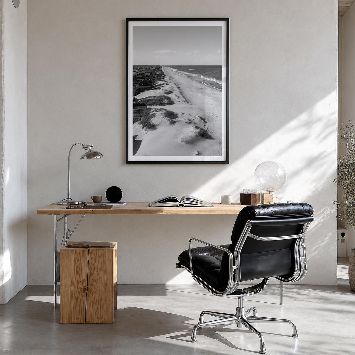 Nags Head black & white photo poster of North Carolina, USA – vertical wall art in black wood frame with white border, hangin