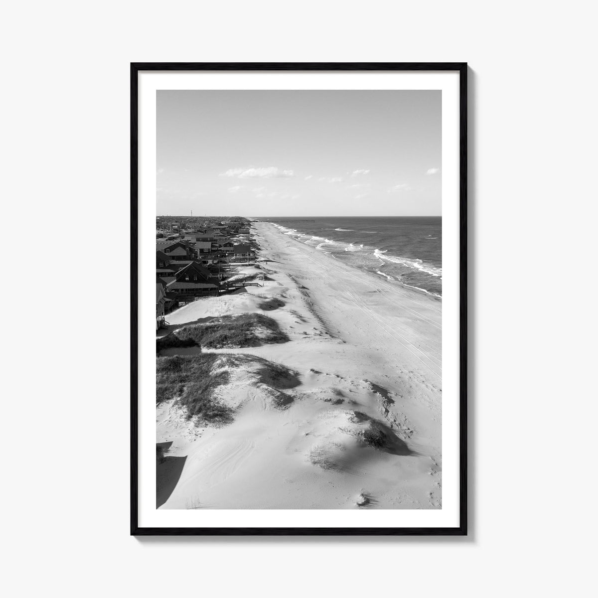 Nags Head black & white photo poster of North Carolina, USA – vertical wall art, unframed print shown in interior mockup