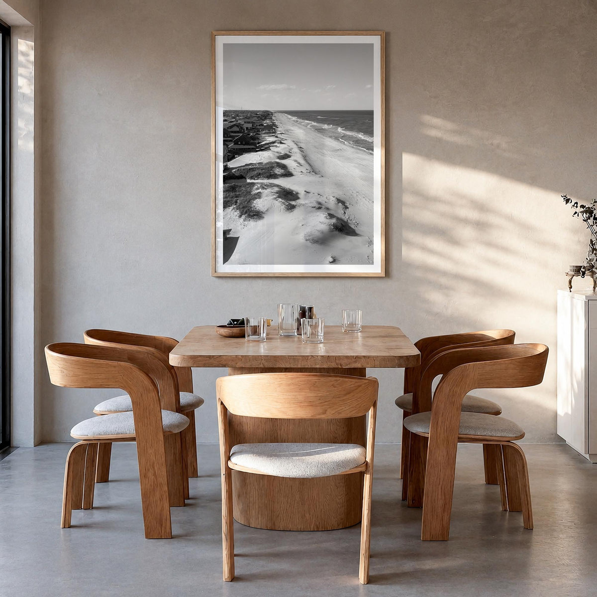 Nags Head black & white photo poster of North Carolina, USA – vertical wall art in natural wood frame with white border, hang