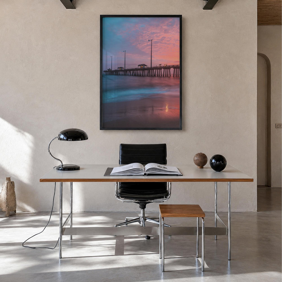 Nags Head colorful photo poster of North Carolina, USA – vertical wall art in black wood frame, hanging on wall