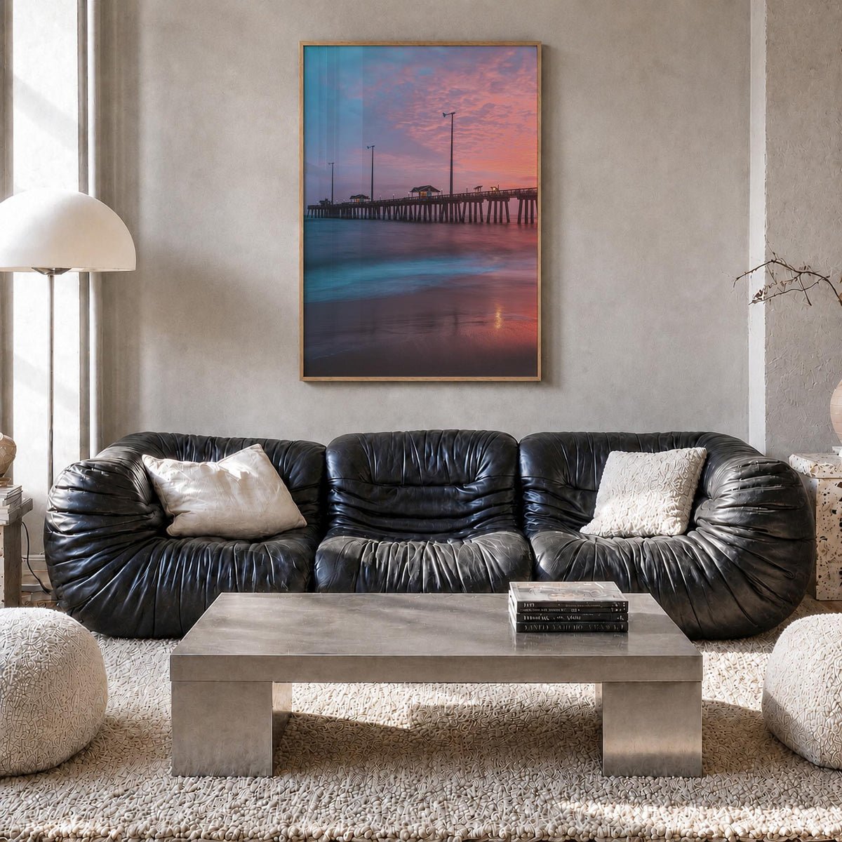 Nags Head colorful photo poster of North Carolina, USA – vertical wall art in natural wood frame, hanging on wall
