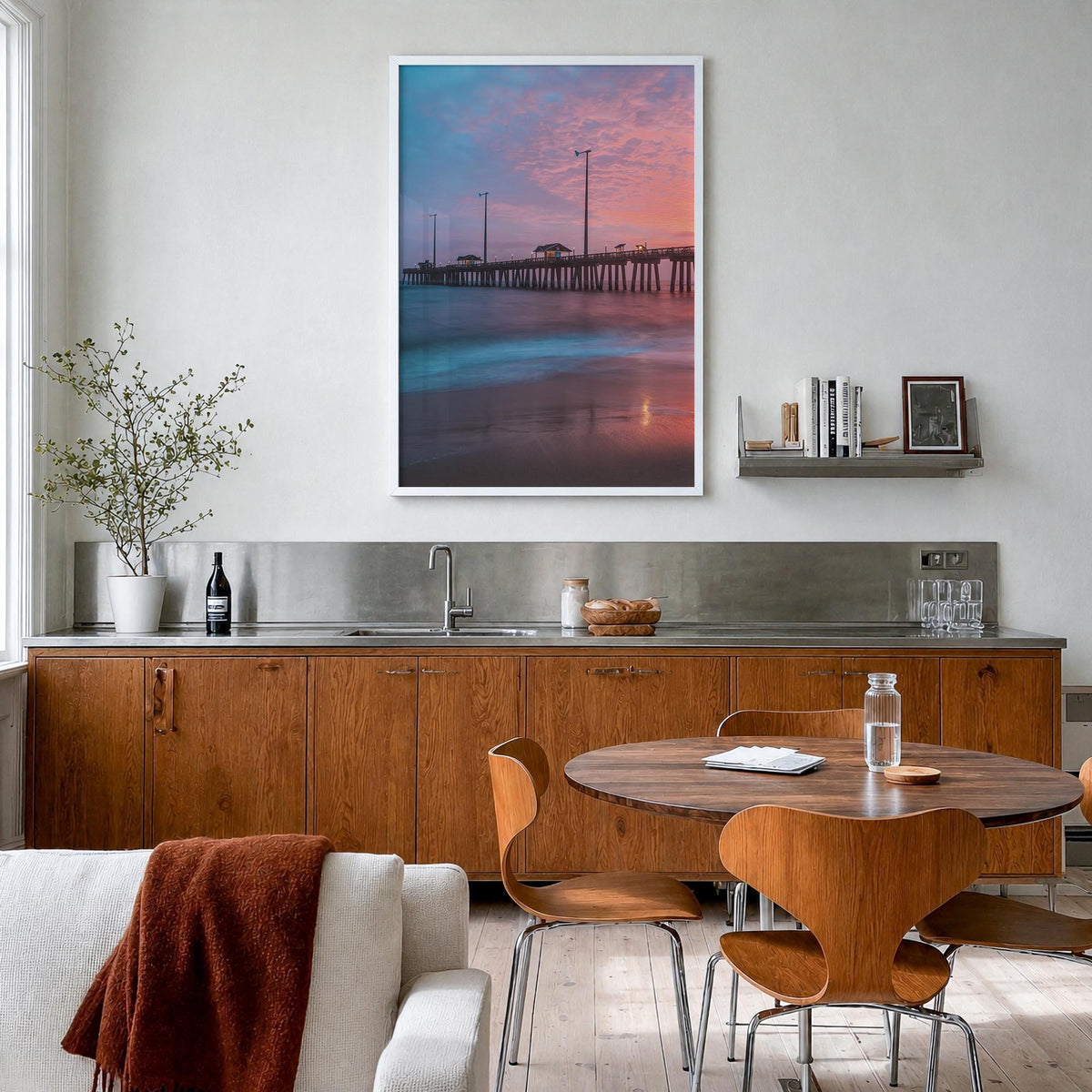 Nags Head colorful photo poster of North Carolina, USA – vertical wall art in white wood frame, hanging on wall