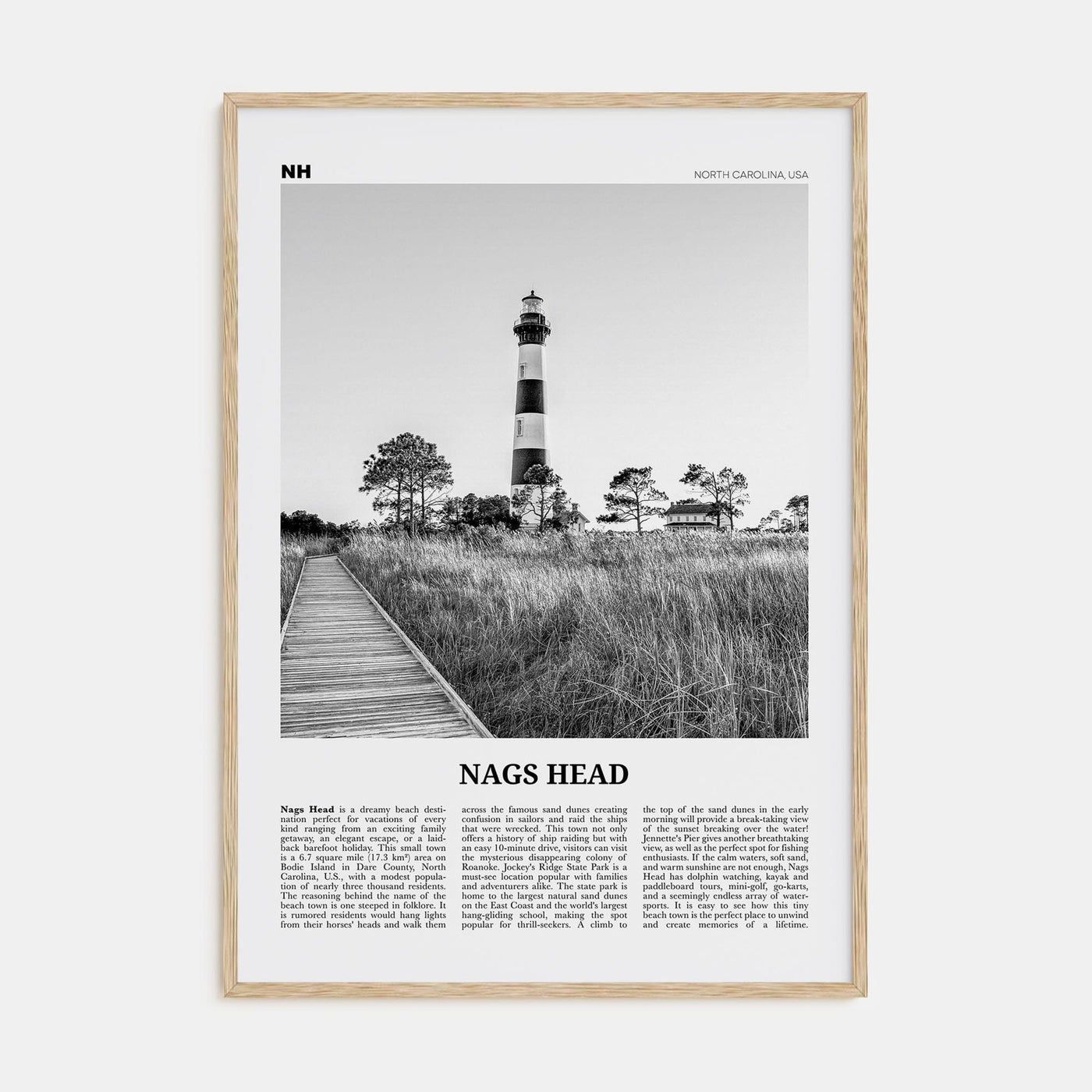 Nags Head Poster Natural Wood / 8x12 in Nbourhood Travel B&W Poster