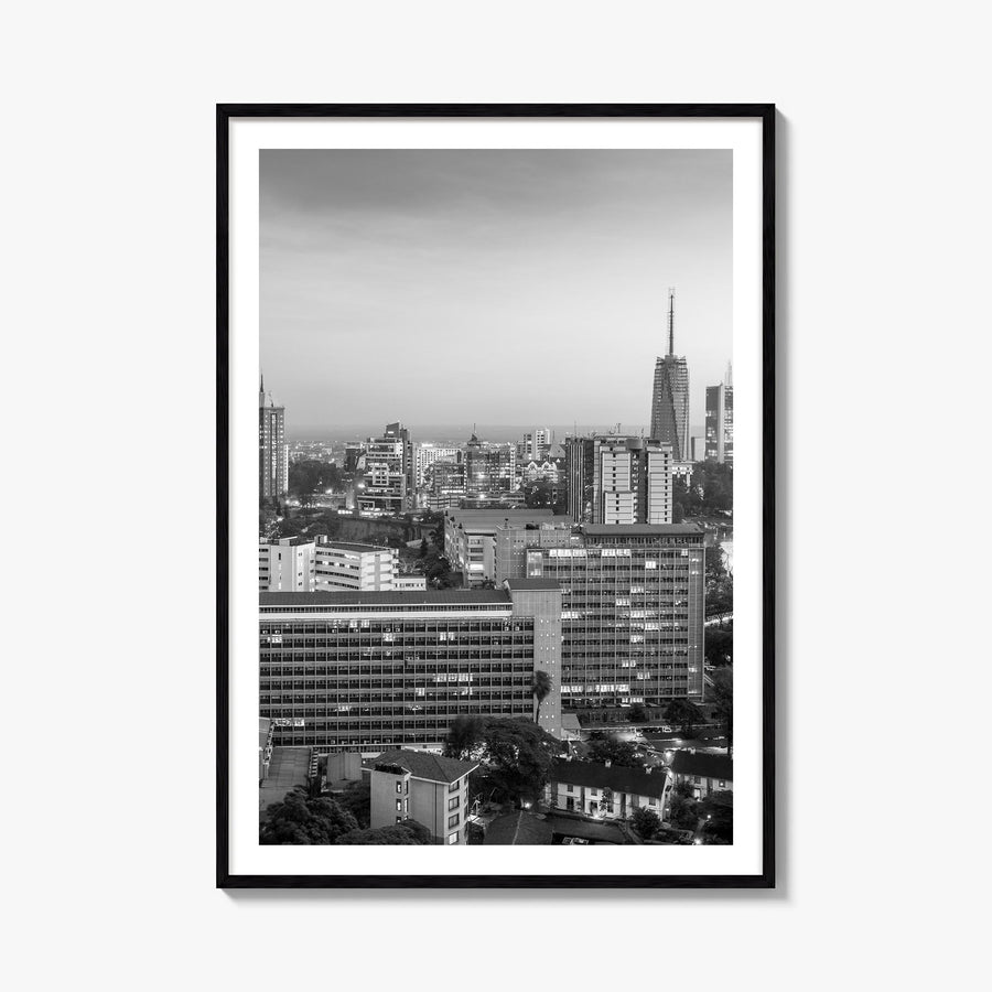 Nairobi black & white photo poster of Kenya – vertical wall art, unframed print shown in interior mockup