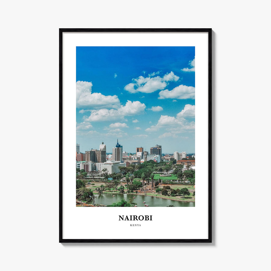 Nairobi colorful classic poster of Kenya – vertical wall art, unframed print shown in interior mockup
