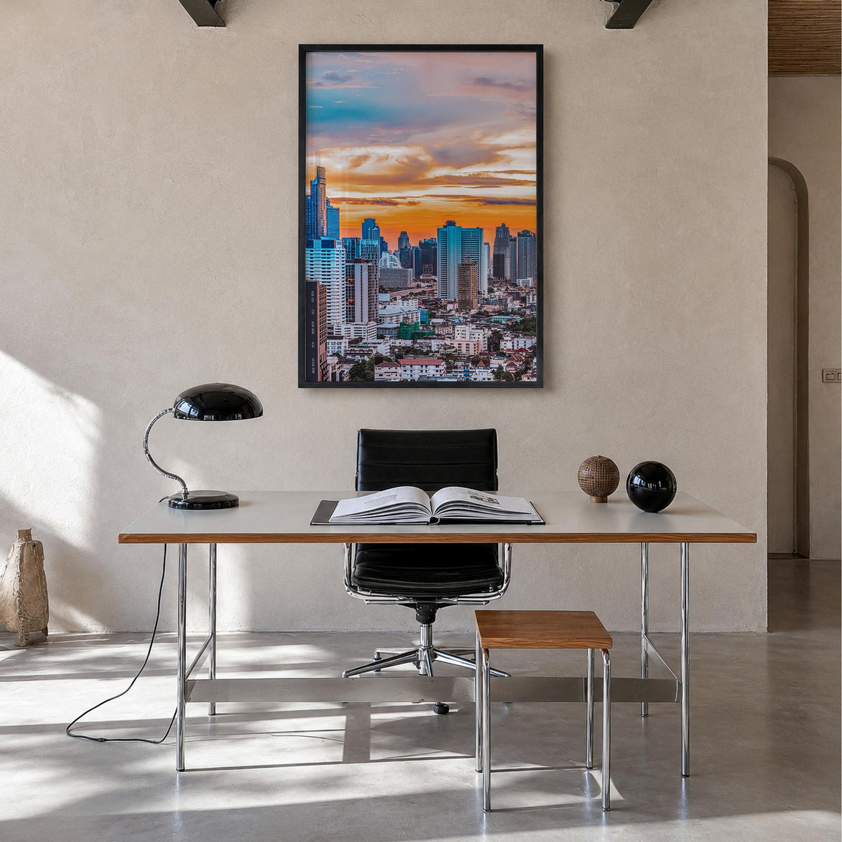 Nairobi colorful photo poster of Kenya – vertical wall art in black wood frame, hanging on wall