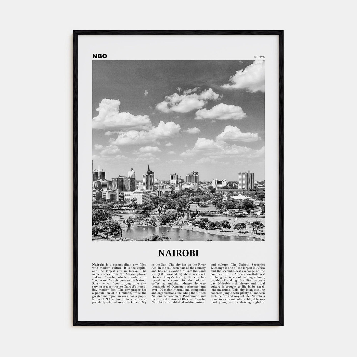 Nairobi No 1 Poster Black Wood / 8x12 in Nbourhood Travel B&W Poster