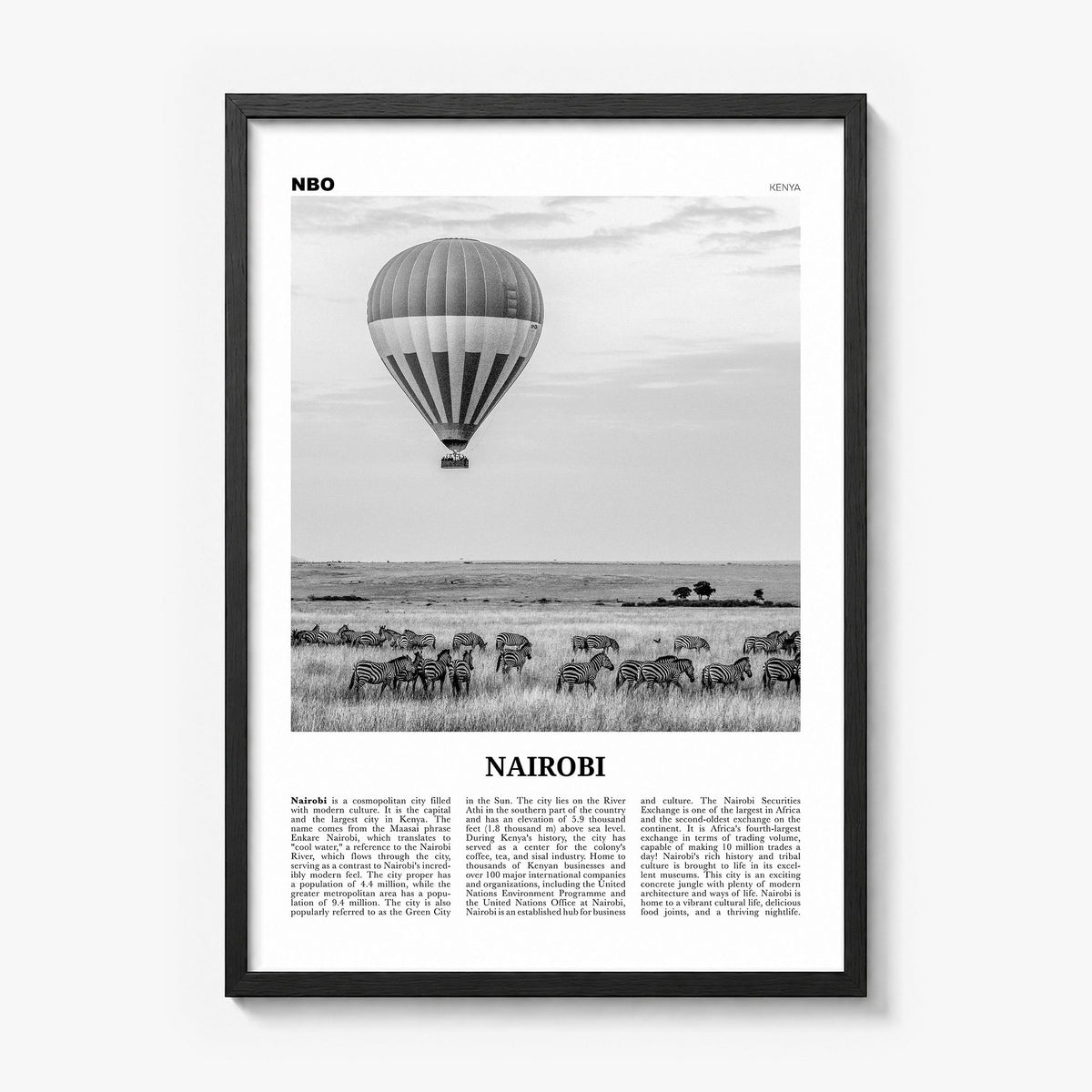 Nairobi Newspaper No 2 Poster in a black wood frame