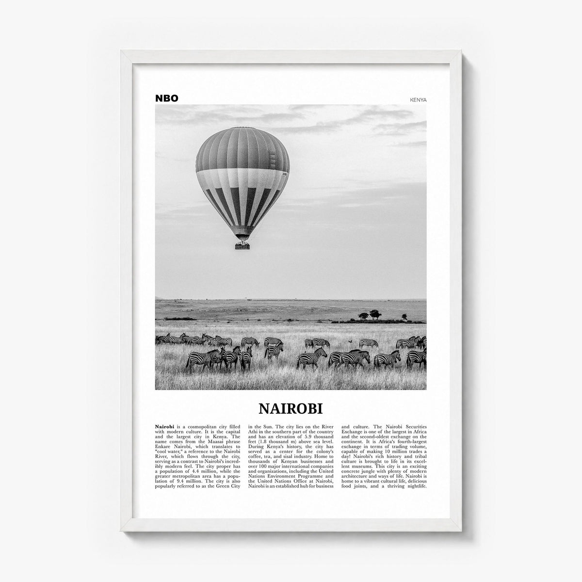 Nairobi Newspaper No 2 Poster in a white wood frame