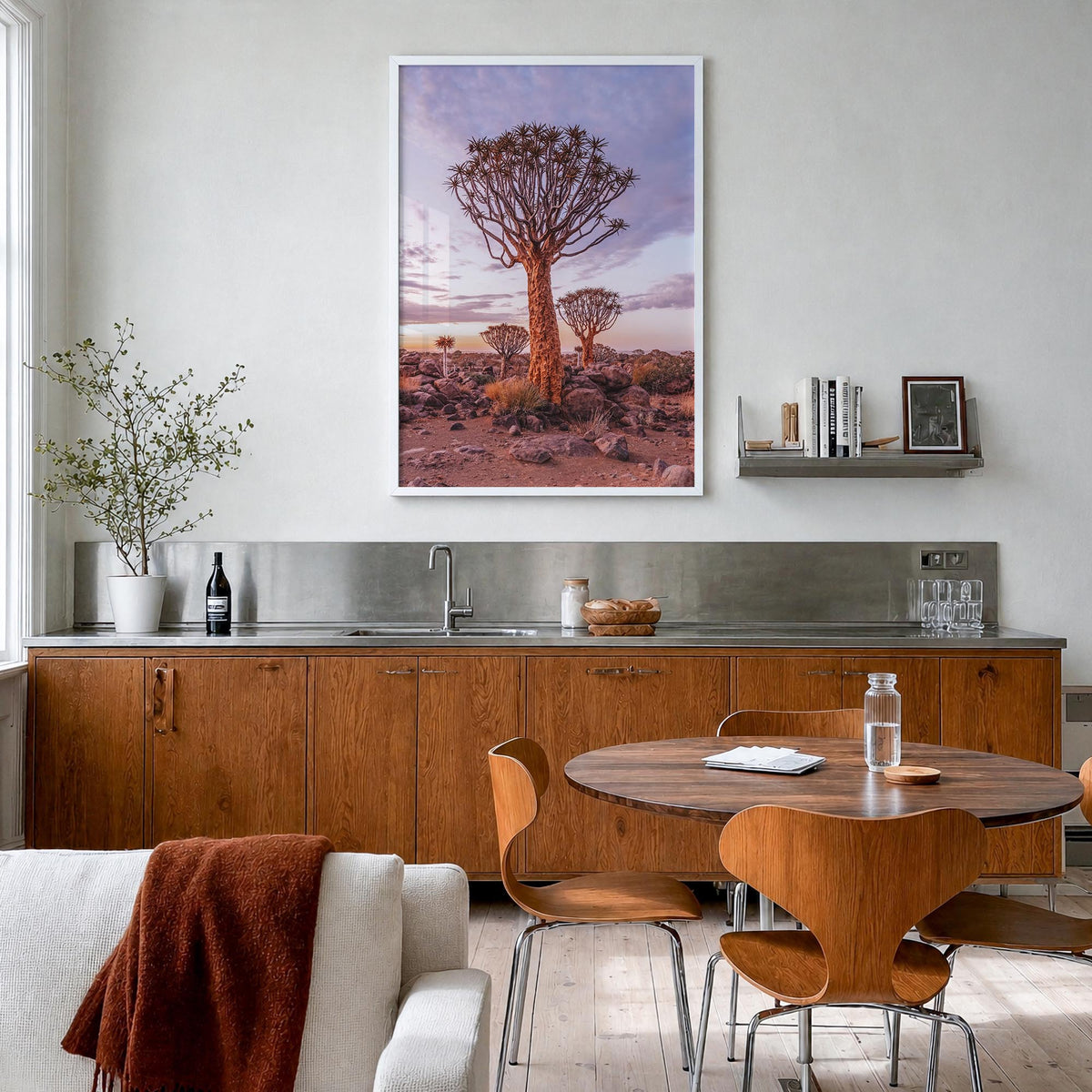 Namibia colorful photo poster of Africa – vertical wall art in white wood frame, hanging on wall