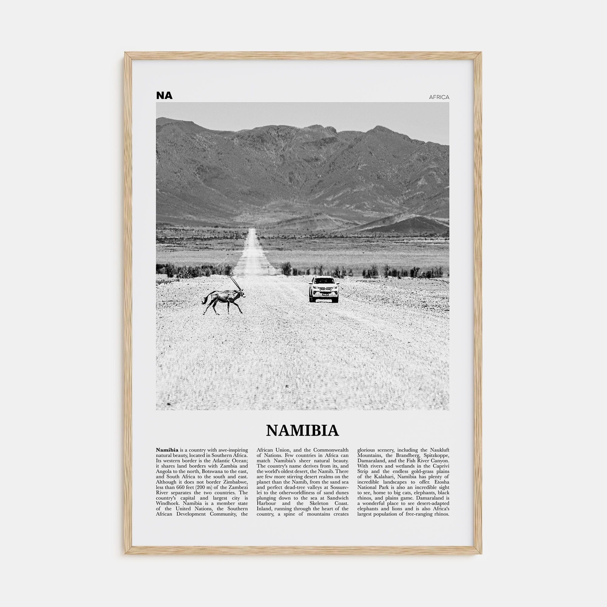 Namibia Poster Natural Wood / 8x12 in Nbourhood Travel B&W Poster