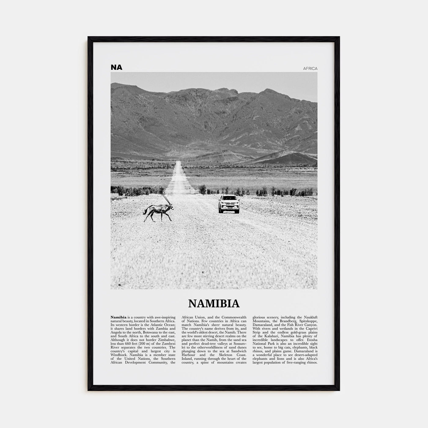 Namibia Poster Black Wood / 8x12 in Nbourhood Travel B&W Poster