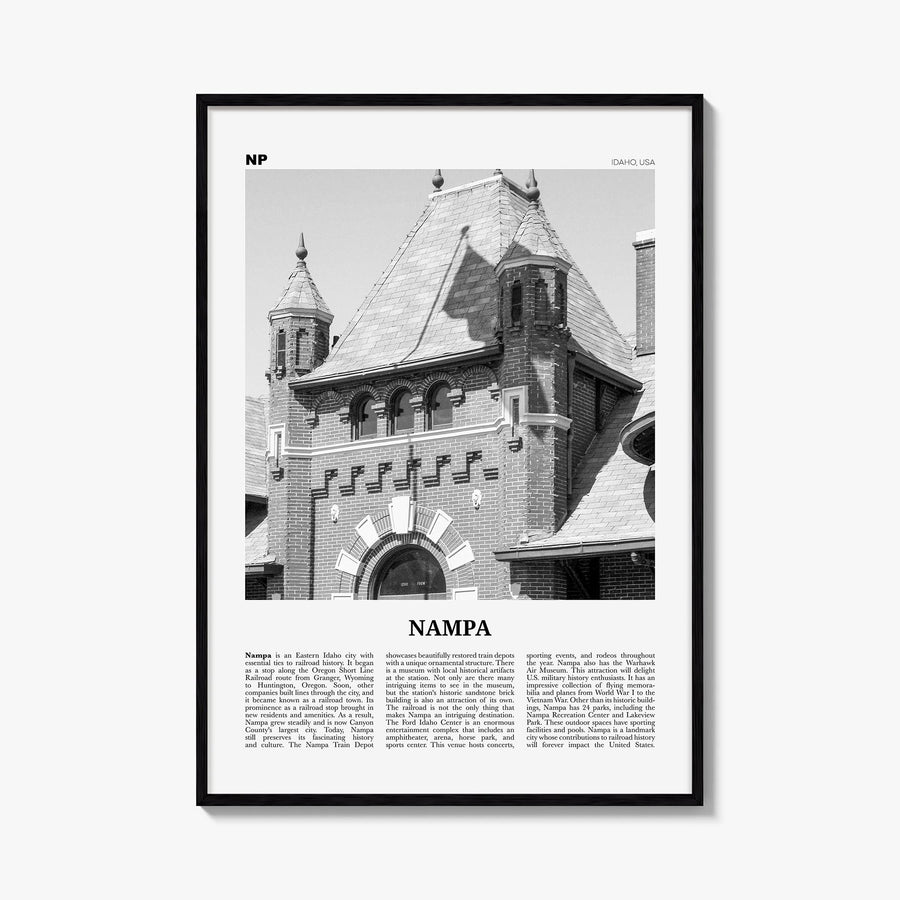 Nampa black & white newspaper poster of Idaho, USA – vertical wall art, unframed print shown in interior mockup