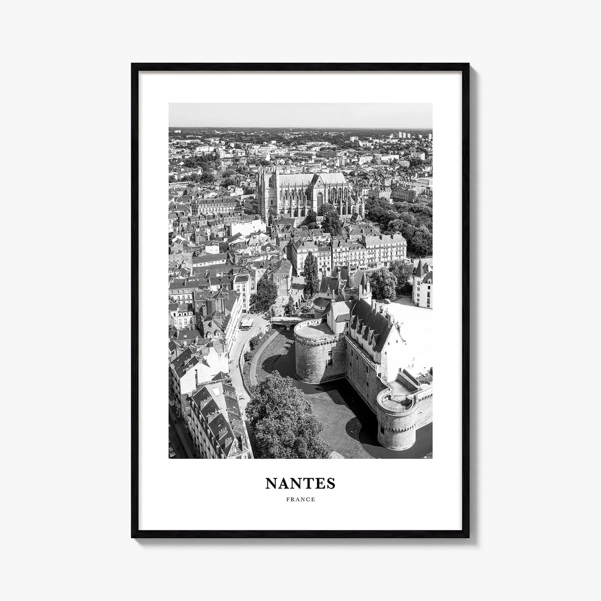Nantes black & white classic poster of France – vertical wall art, unframed print shown in interior mockup