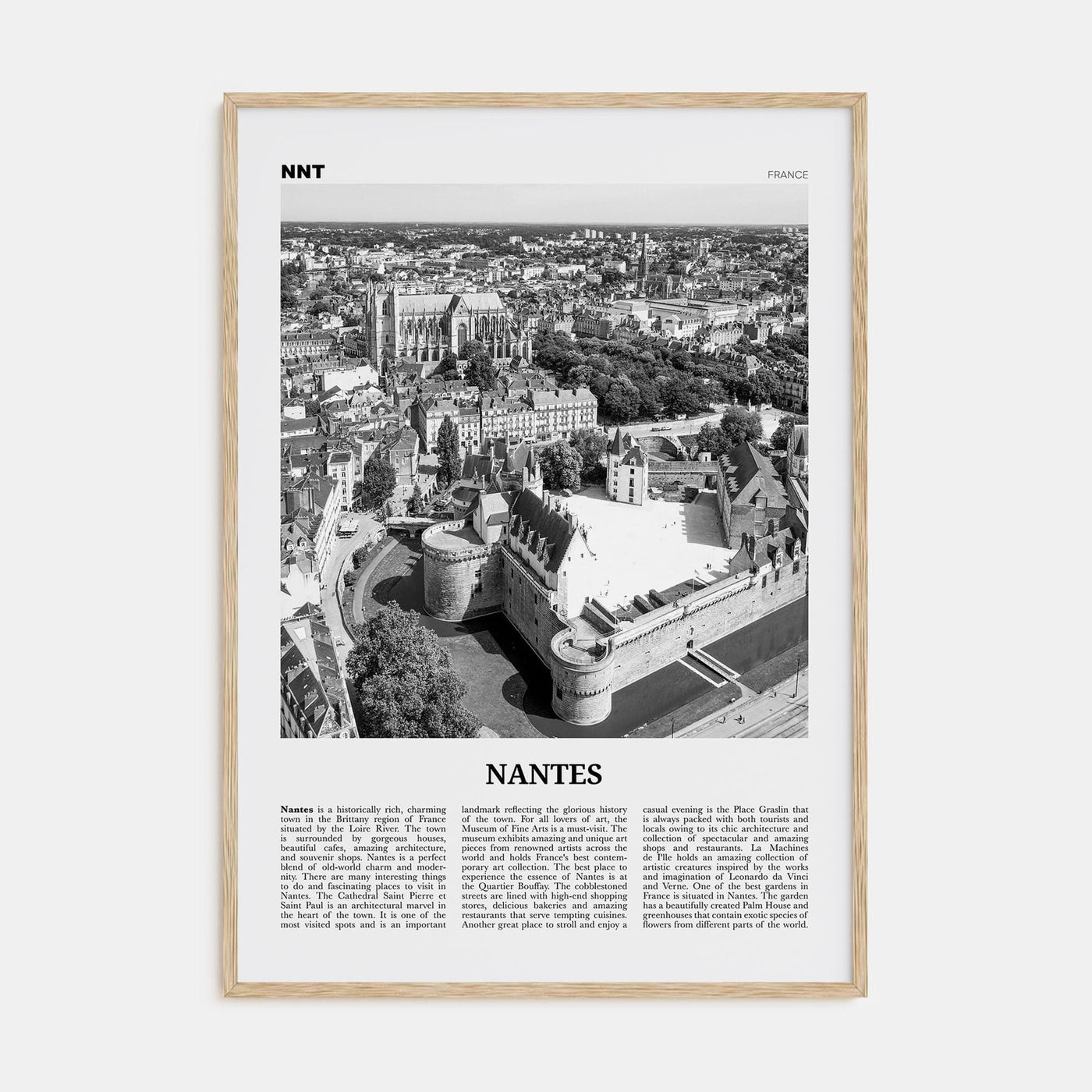 Nantes Poster Natural Wood / 8x12 in Nbourhood Travel B&W Poster