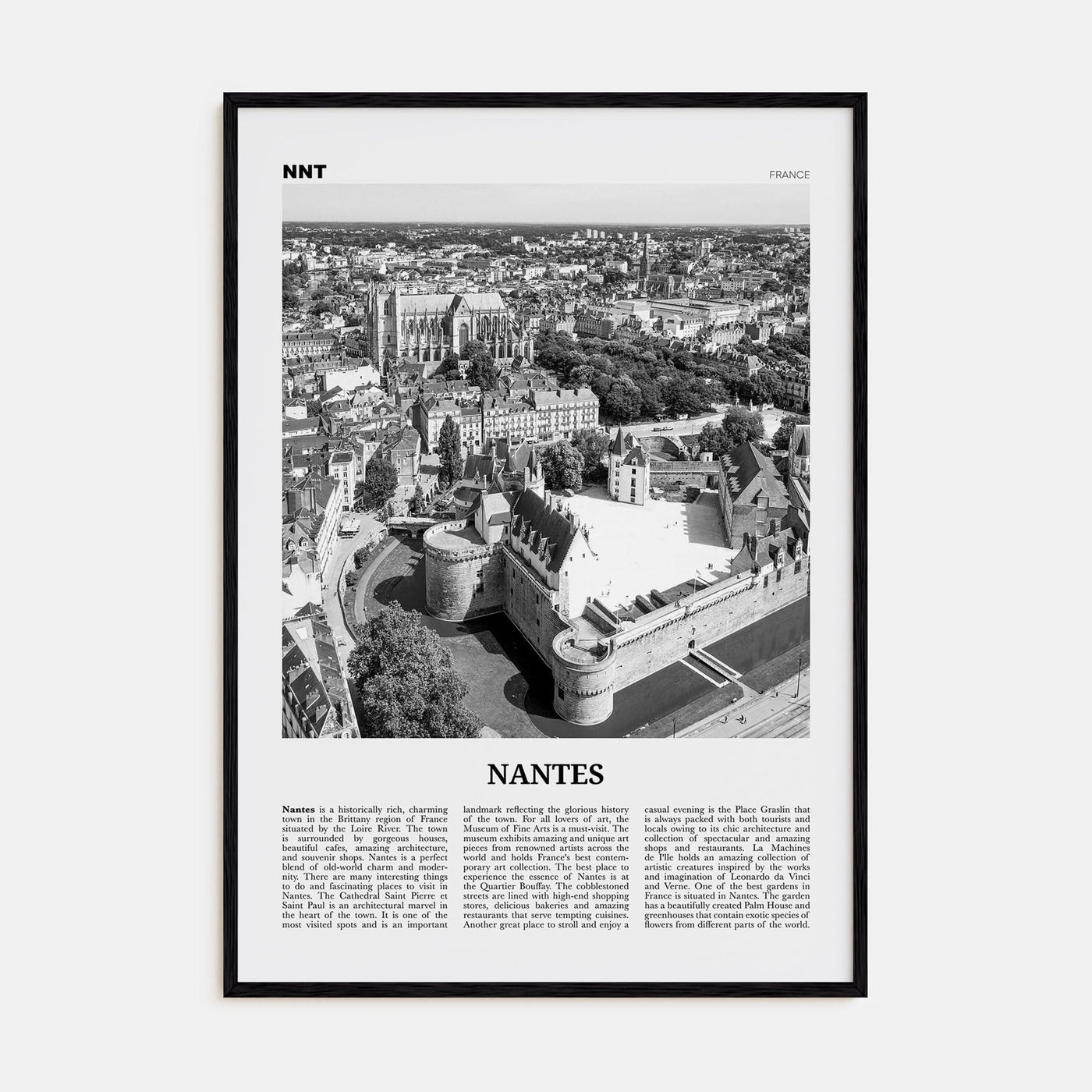 Nantes Poster Black Wood / 8x12 in Nbourhood Travel B&W Poster