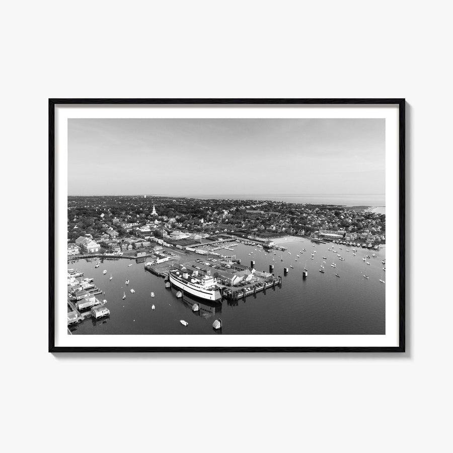 Nantucket black & white photo poster of Massachusetts, USA – horizontal wall art, unframed print shown in interior mockup