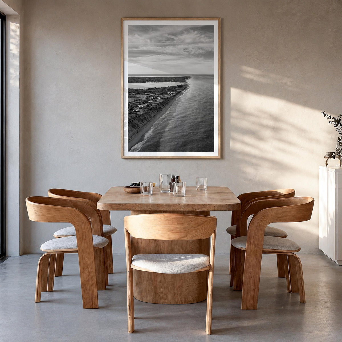 Nantucket black & white photo poster of Massachusetts, USA – vertical wall art in natural wood frame with white border, hangi