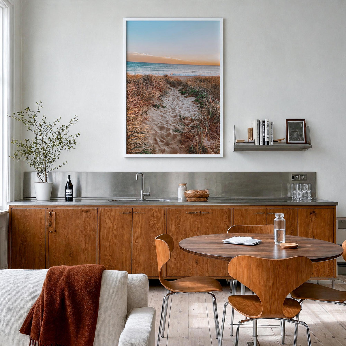 Nantucket colorful photo poster of Massachusetts, USA – vertical wall art in white wood frame, hanging on wall