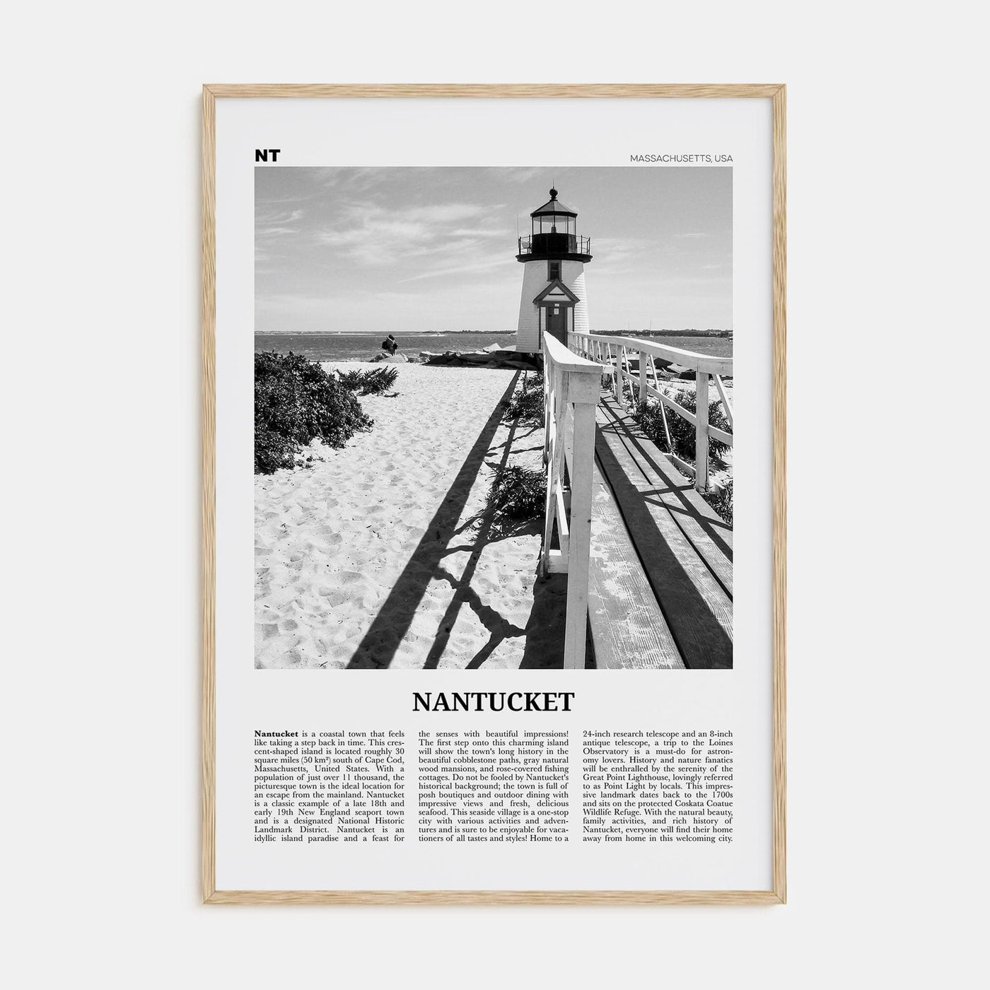 Nantucket Poster Natural Wood / 8x12 in Nbourhood Travel B&W Poster