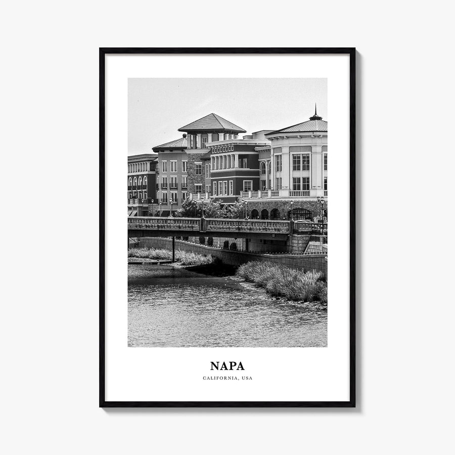 Napa black & white classic poster of California, USA – vertical wall art, unframed print shown in interior mockup