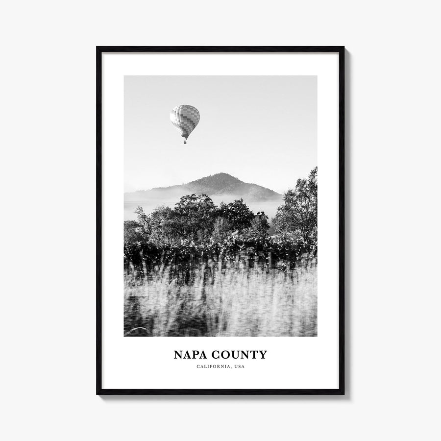 Napa County black & white classic poster of California, USA – vertical wall art, unframed print shown in interior mockup