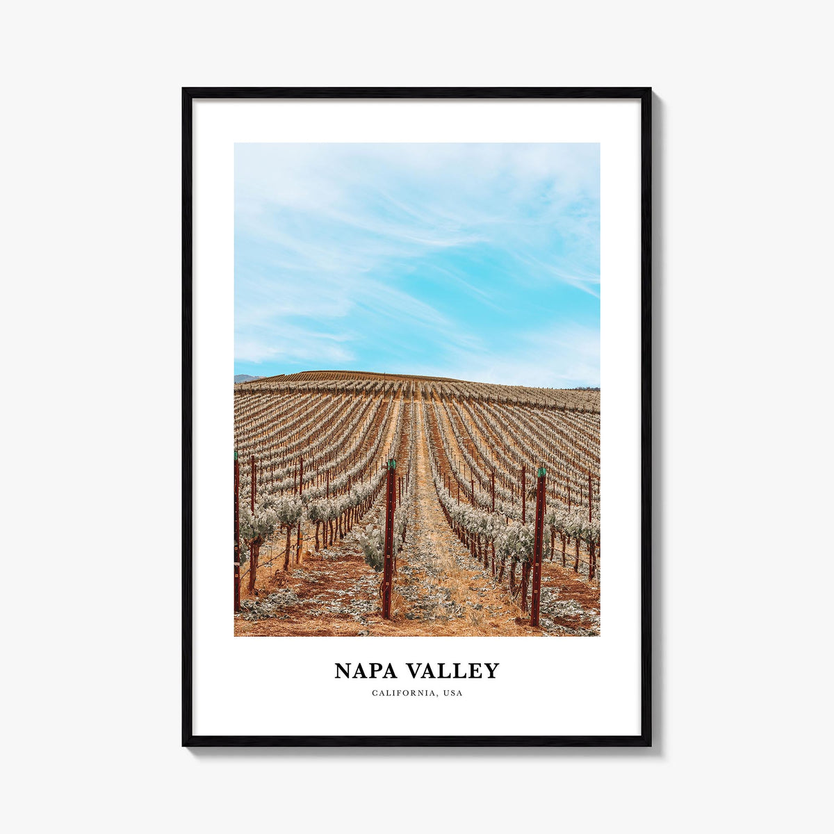 Napa Valley colorful classic poster of California, USA – vertical wall art, unframed print shown in interior mockup