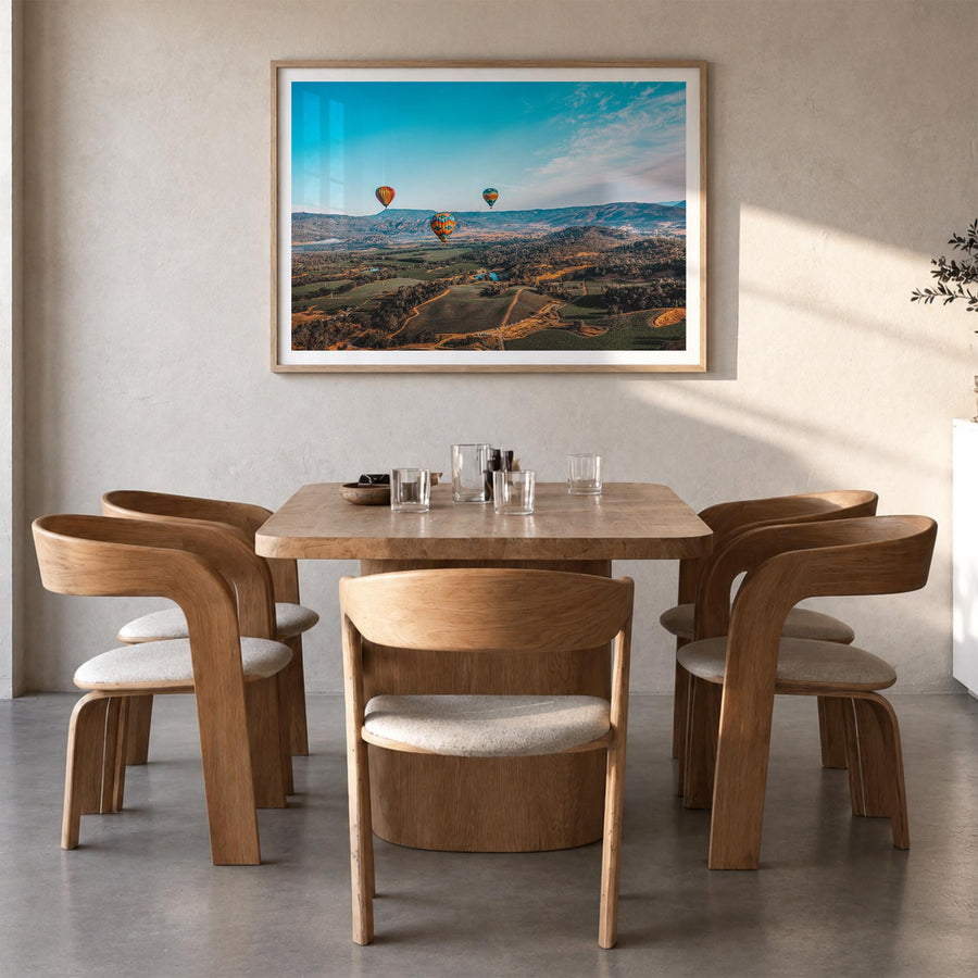 Napa Valley colorful photo poster of California, USA – horizontal wall art in natural wood frame with white border, hanging o