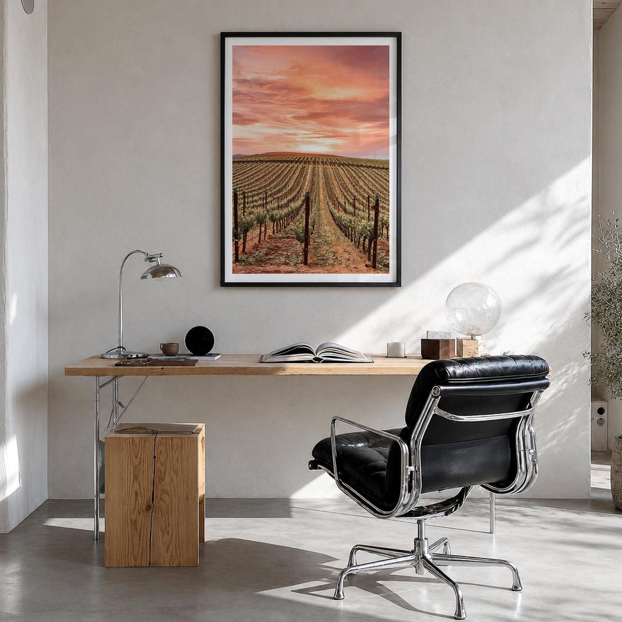 Napa Valley no. 1 colorful photo poster of California, USA – vertical wall art in black wood frame with white border, hanging