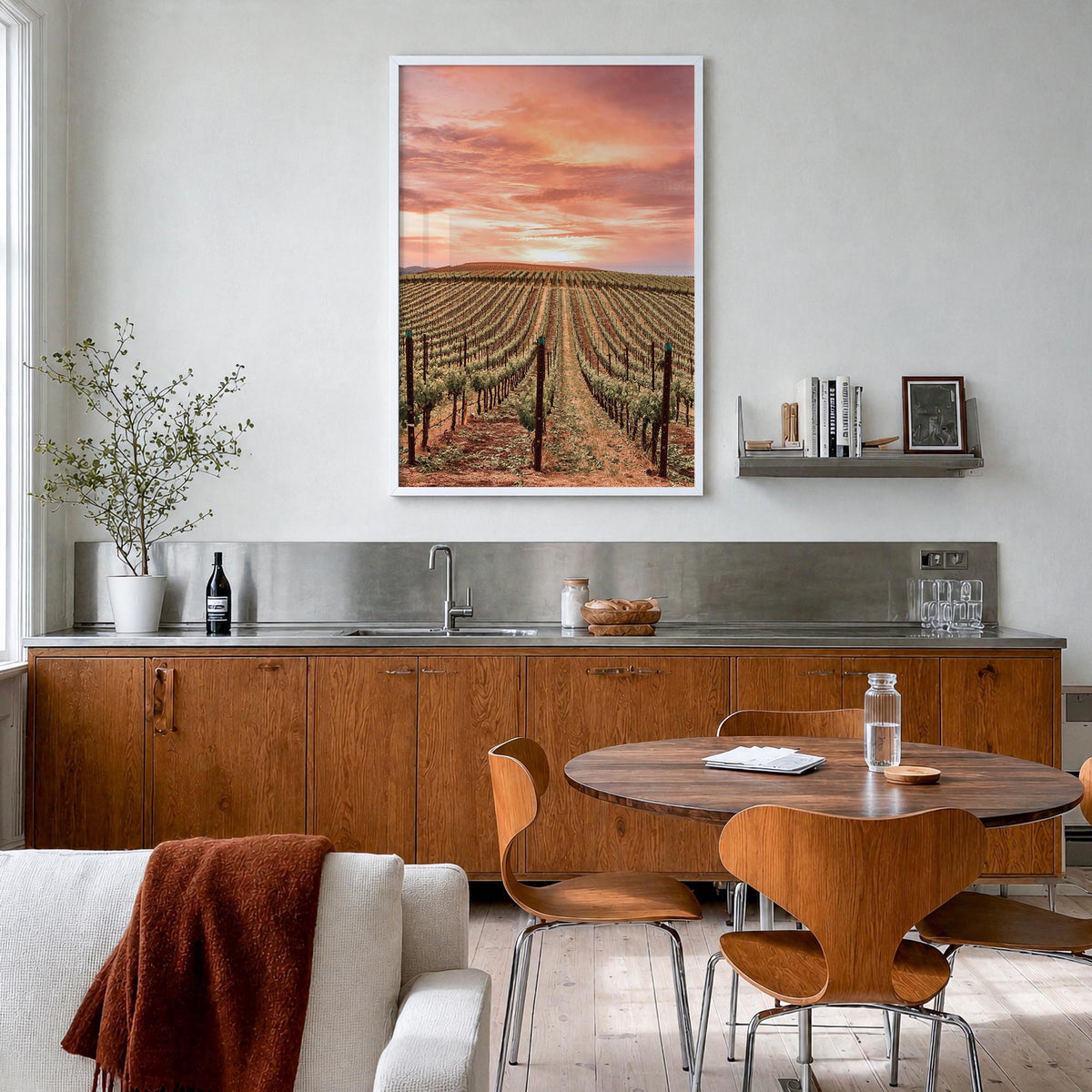 Napa Valley no. 1 colorful photo poster of California, USA – vertical wall art in white wood frame, hanging on wall