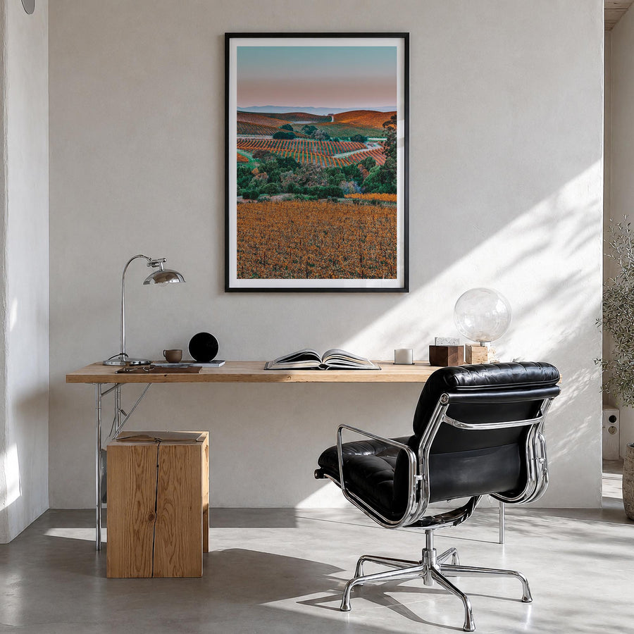 Napa Valley no. 2 colorful photo poster of California, USA – vertical wall art in black wood frame with white border, hanging