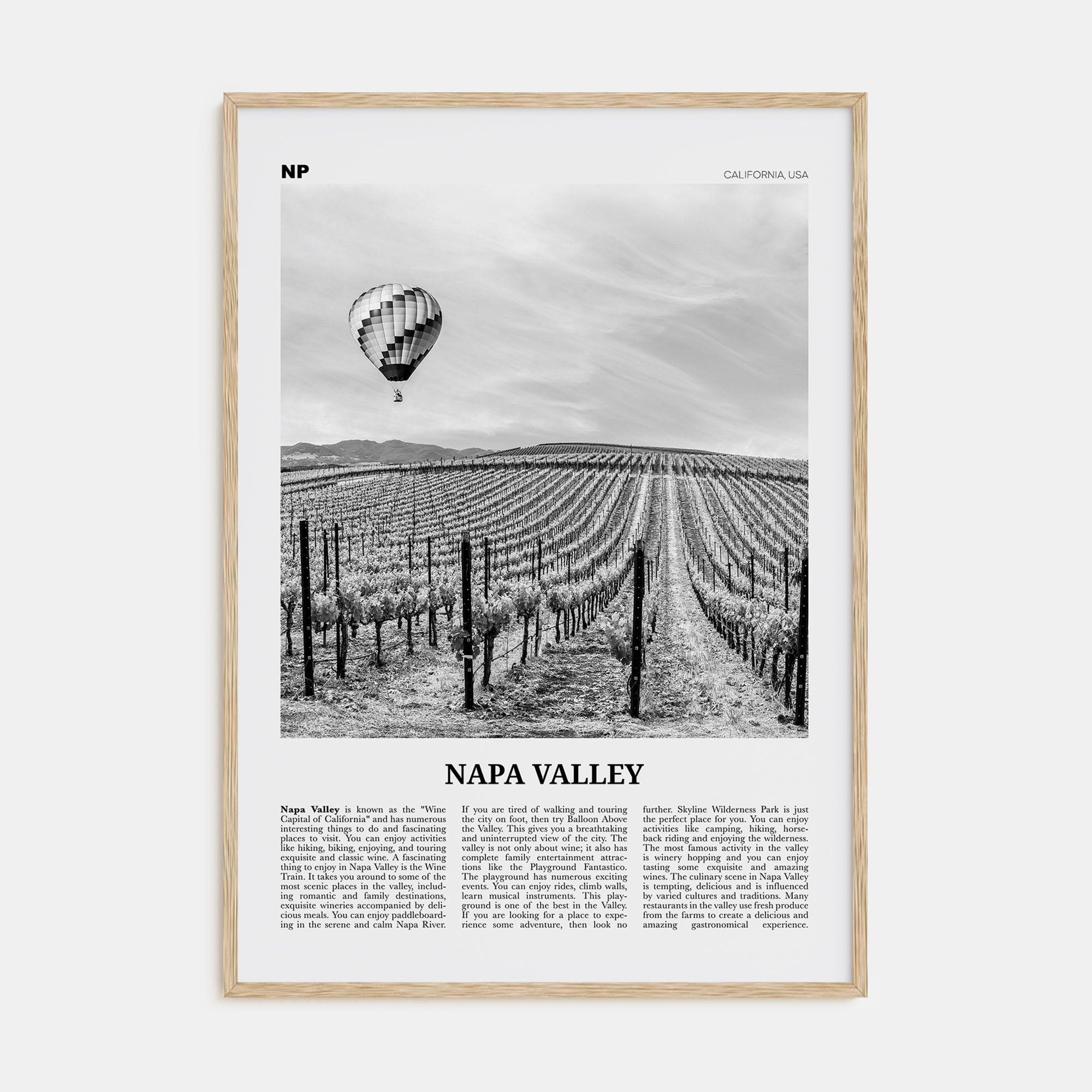 Napa Valley Poster Natural Wood / 8x12 in Nbourhood Travel B&W Poster